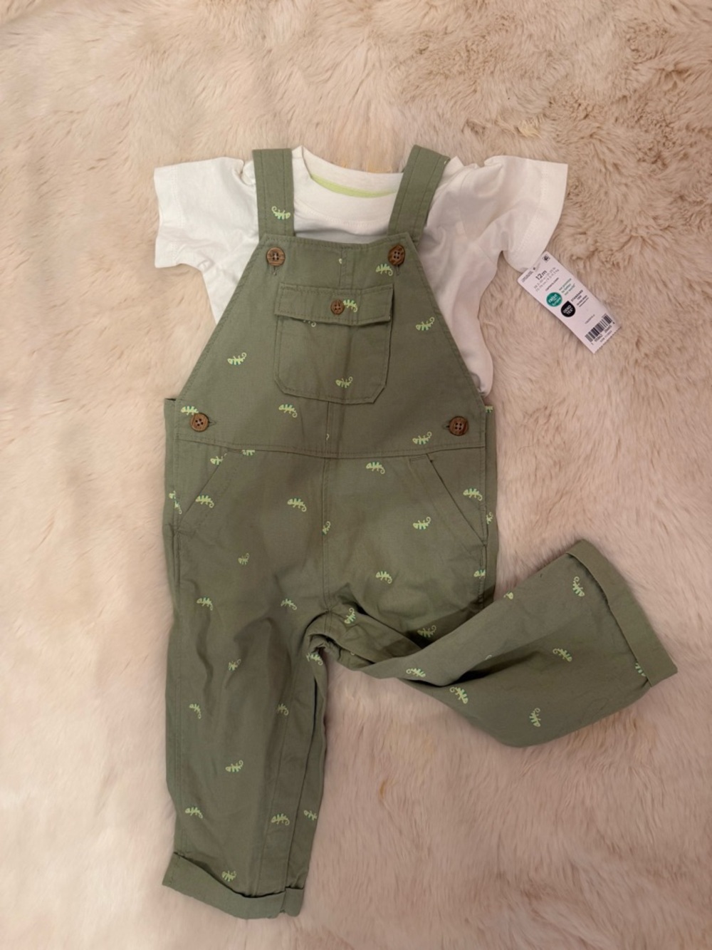 Carter’s Chameleon Print overalls with tshirt